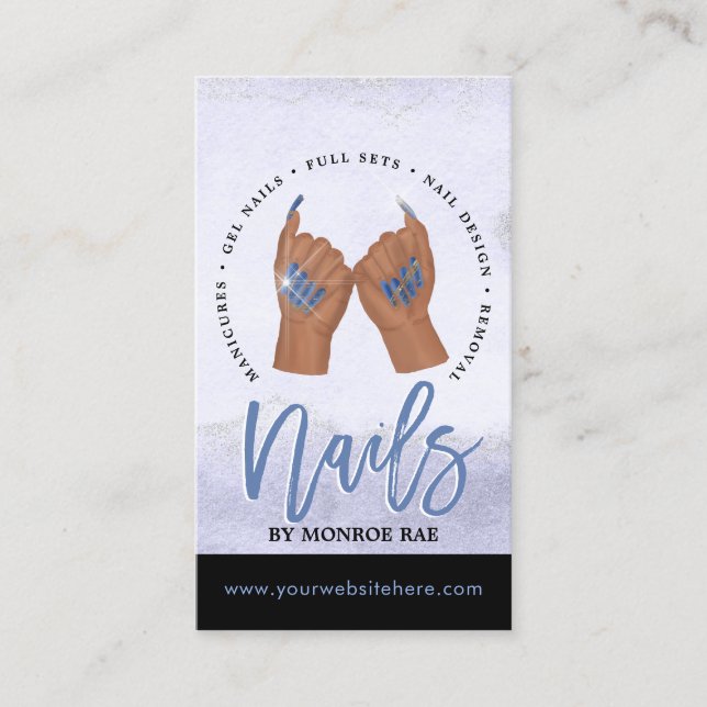 Carte De Visite Nail Tech / Nails Salon Blue Glam (Devant)