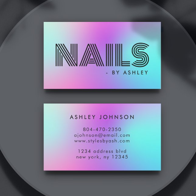 Carte De Visite Nail Tech Professional Neon moderne rose et bleu (Nail Tech Professional Modern Neon Pink & Blue Business Card
)