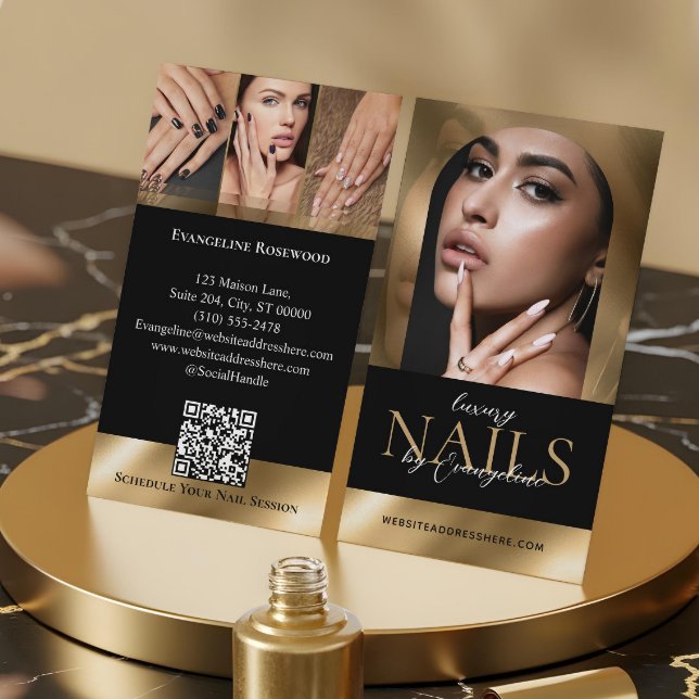 Carte De Visite Nail Technician Artist Salon Arch Photo Black Gold (Nail Technician Artist Salon Arch Photo Black Gold Business Card)