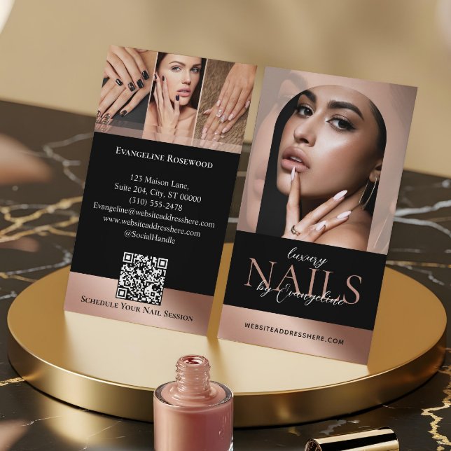 Carte De Visite Nail Technician Artist Salon Arch Photo Black Pink (Nail Technician Artist Salon Arch Photo Black Pink Business Card)