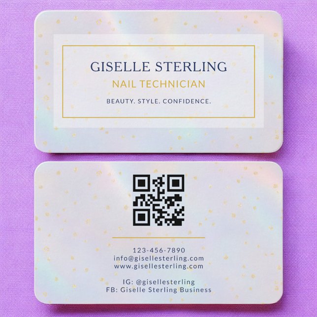 Carte De Visite Nail Technician Holographic QR Code (Créateur téléchargé)