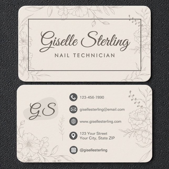Carte De Visite Nail Technician Neutral Floral (Créateur téléchargé)