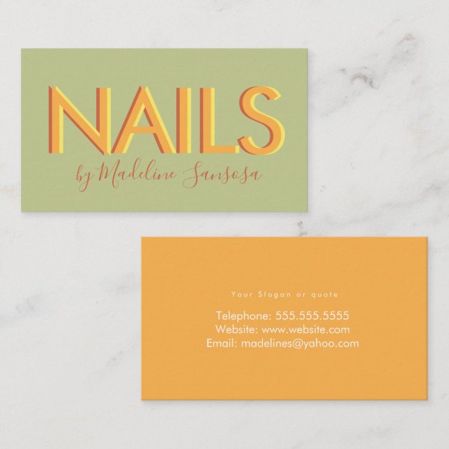 Carte De Visite Nail Technicien Orange Triple Letting (Devant / Derrière)