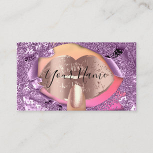 Carte De Visite Nails Artist Maquillage Rose Purple Kiss Lips Part