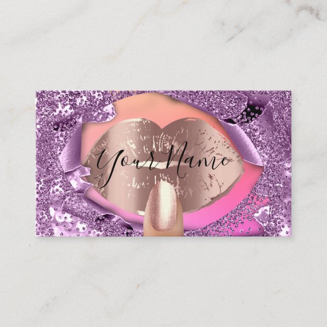 Carte De Visite Nails Artist Maquillage Rose Purple Kiss Lips Part (Devant)