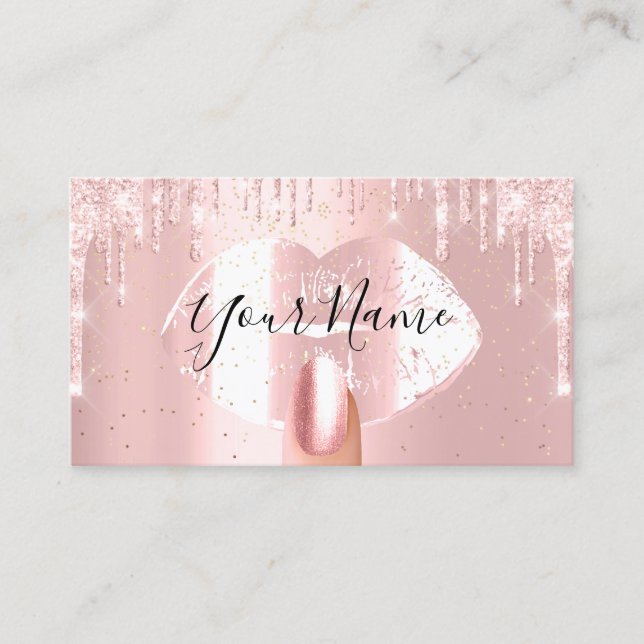 Carte De Visite Nails Maquillage Artiste Rose Drips Kiss Lips Conf (Devant)