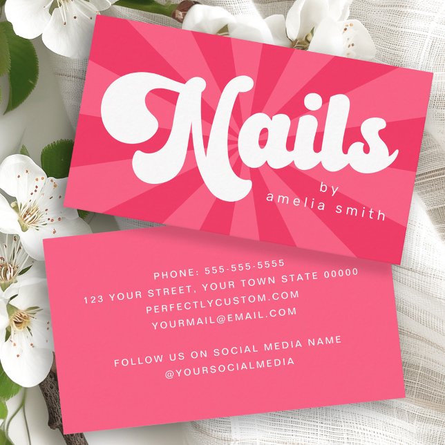 Carte De Visite Nails rétro rose ou toute couleur sunburd (Nails retro pink or any color sunburst business card)
