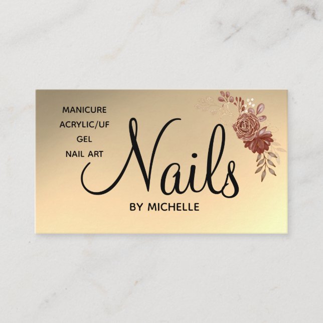 Carte De Visite Nails Salon Technicien Nail Romantique Floral Wrap (Devant)