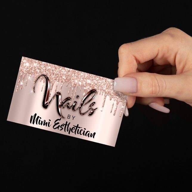 Carte De Visite Nails Studio Artist Drives Parties scintillant Ros (Nails Studio Artist Drips Glitter Rose Blush Business Card)
