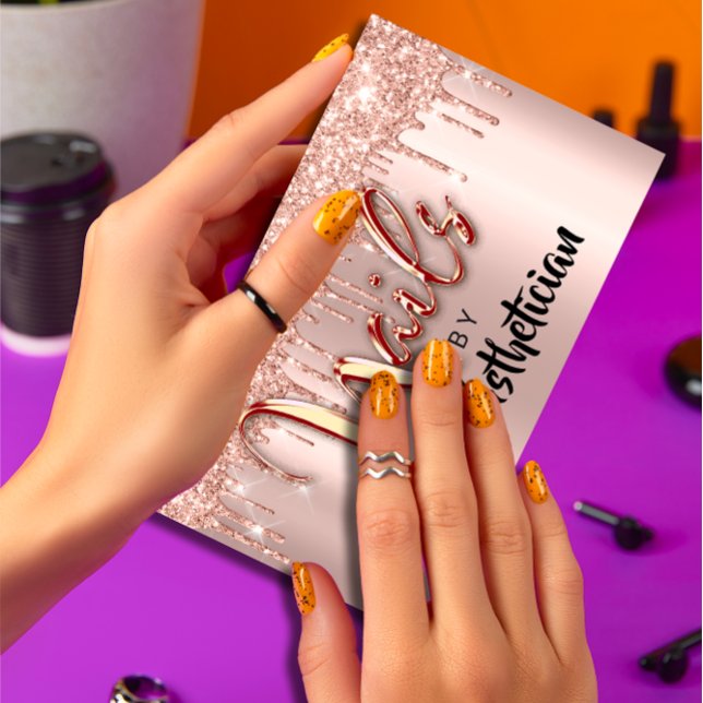 Carte De Visite Nails Studio Artist Drives Parties scintillant Ros (Nails Studio Artist Drips Glitter Rose Nail Care Business Card)