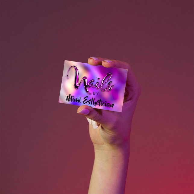Carte De Visite Nails Studio Artist Nails Script Logo Violet Rose (Nails Studio Artist Nails Script Logo Violet Pink Business Card)