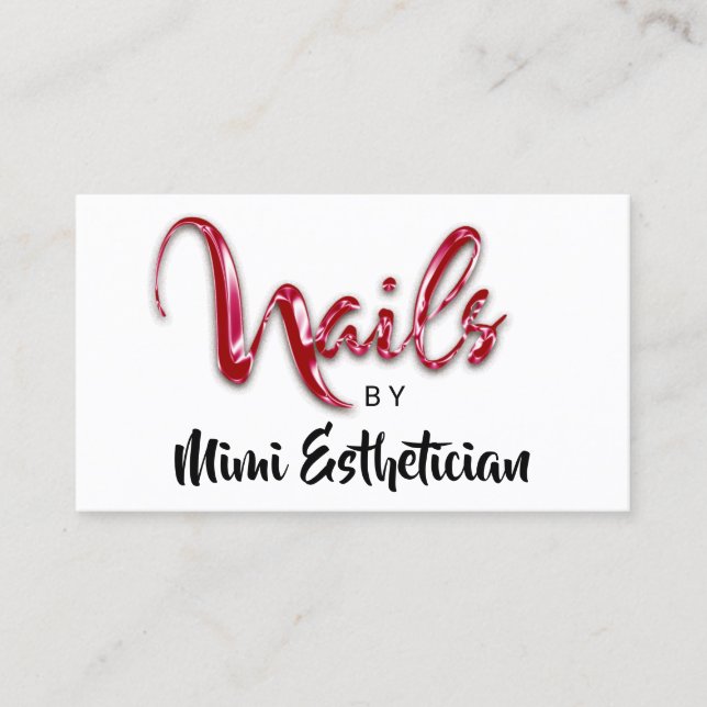 Carte De Visite Nails Studio Artist Red Nails Script Red White Log (Devant)