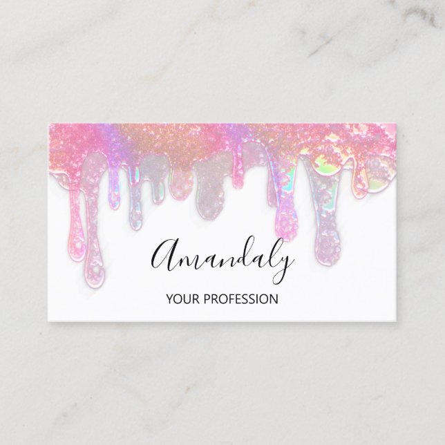 Carte De Visite Nails Studio Beauté Logo Drives Holographe Blanc (Devant)