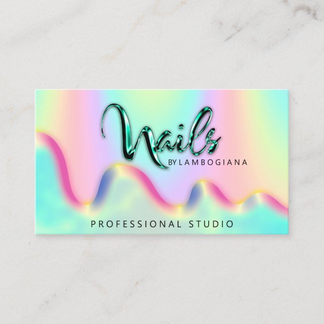 Carte De Visite Nails Studio Logo Holographe QR Code Abstarted (Devant)