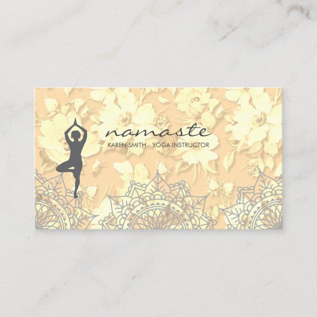 Carte De Visite Namaste Yoga Pose Tribal Floral Motif (Devant)