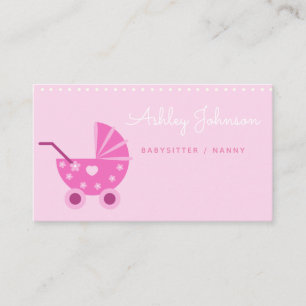 Carte De Visite Nanny Babysitter Simple Cute Pink Stroller Nouveau