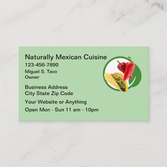 Carte De Visite Natural Mexican Cuisine Business Cards  (Devant)