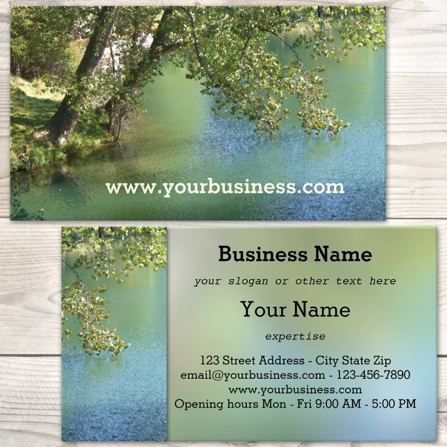 Carte de visite Nature Arbres Lac (Business card with a soulful image of trees at the side of a lake)