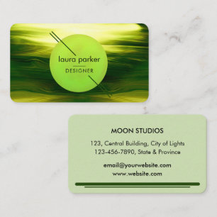 Carte De Visite Nature Voir Cercle Vert Lune Aquarelle Vagues 