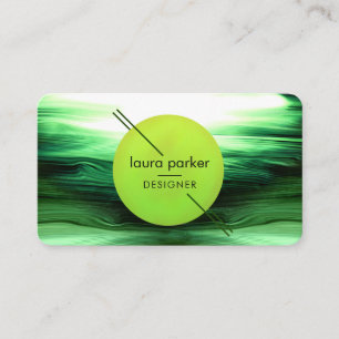 Carte De Visite Nature Voir Cercle Vert Lune Aquarelle Vagues 
