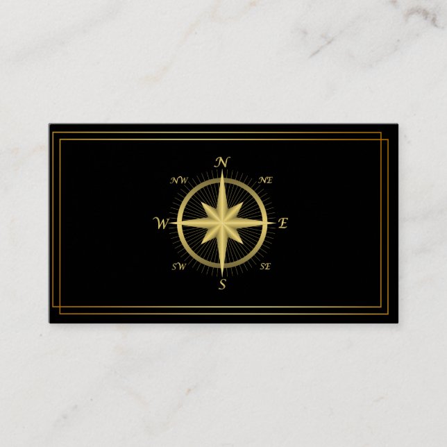 Carte de visite nautique moderne Compass Gold (Devant)