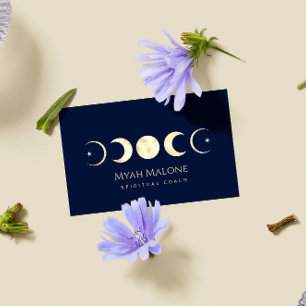 Carte De Visite Navire Blue & Gold Moon Phase Yoga Coach spirituel