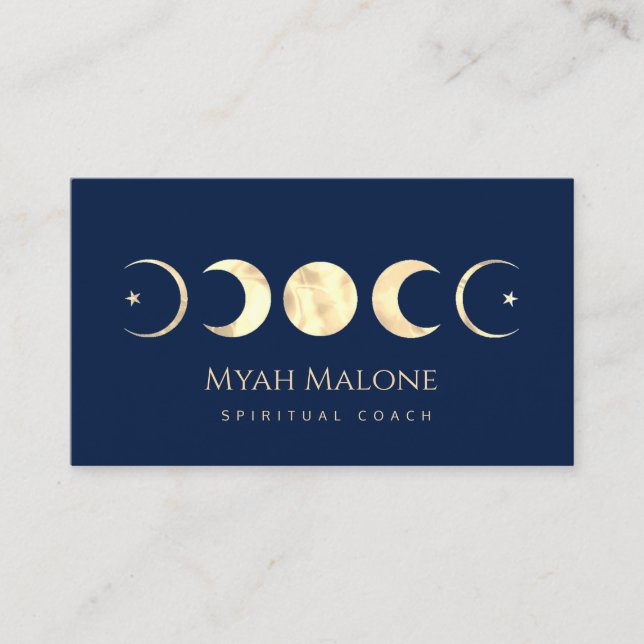 Carte De Visite Navire Blue & Gold Moon Phase Yoga Coach spirituel (Devant)