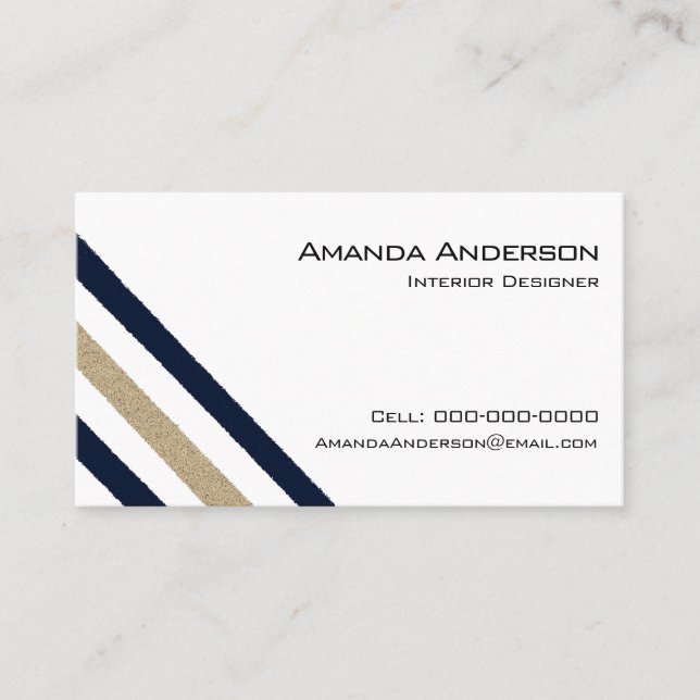 Carte De Visite Navy/Beige Paper Stripes (Devant)