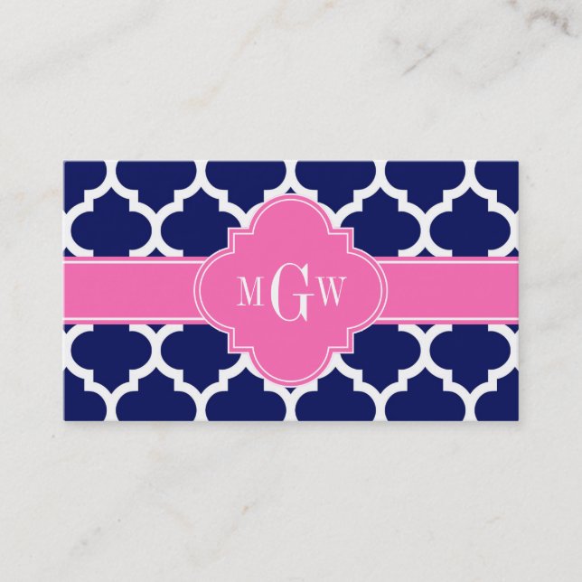 Carte De Visite Navy Blanc Marocain #5 Rose Chaud2 3 Monogramme In (Devant)