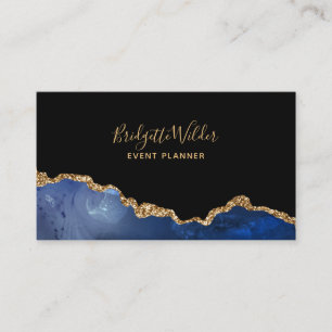 Carte De Visite Navy Blue Black Gold Parties scintillant Agate Eve