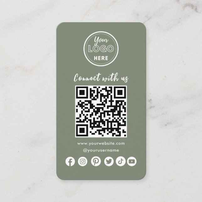 Carte De Visite Navy Blue Connect Us Social Media QR Code (Devant)