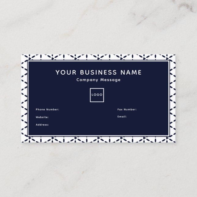 Carte De Visite Navy Blue Geometric Pattern on White (Devant)