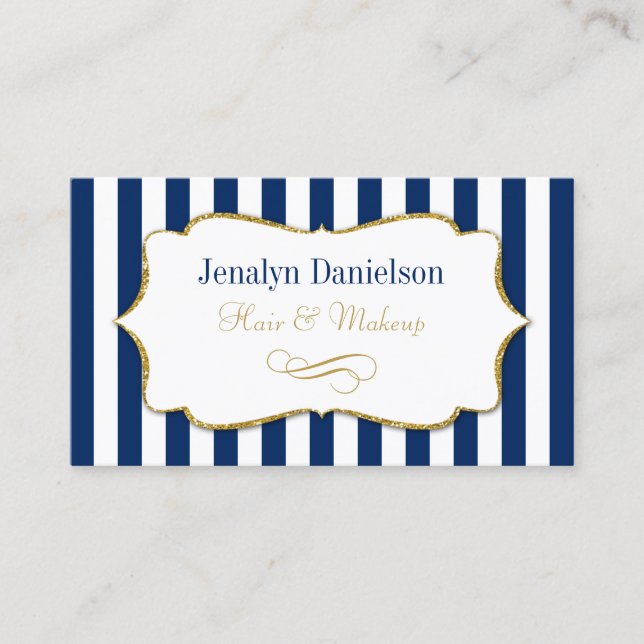 Carte De Visite Navy Blue Gold Elegant Event Planner Mariage Cheve (Devant)
