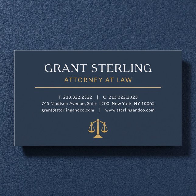 Carte De Visite Navy Blue Gold Lawyer Attorney at Law Luxury (Créateur téléchargé)