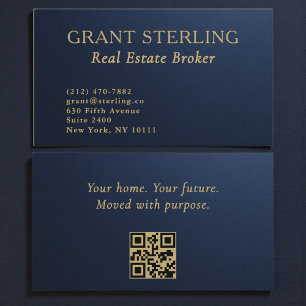Carte de visite Navy Blue Gold Métallisé Code QR p