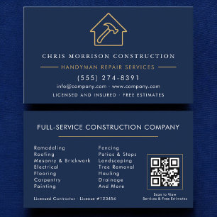 Carte de visite Navy Blue Gold QR Code pour bricol
