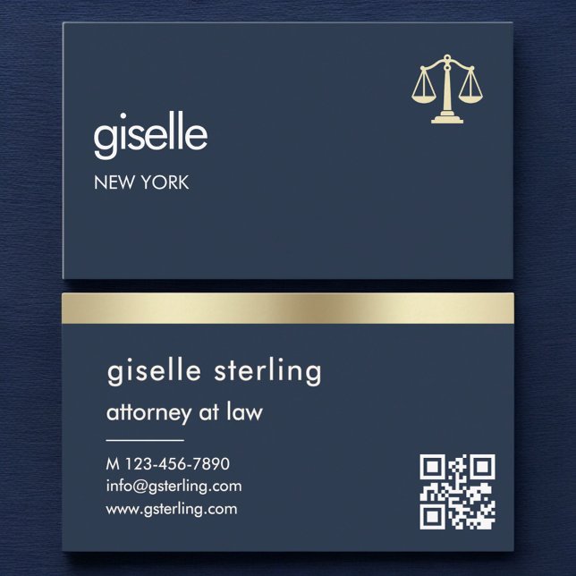 Carte De Visite Navy Blue Gold Scales of Justice Attorney at Law (Créateur téléchargé)