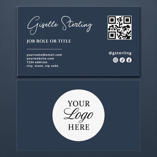 Carte De Visite Navy Blue Logo QR Code Professional Entreprise Scr (Créateur téléchargé)
