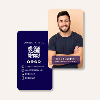 Carte De Visite Navy Blue QR Code Photo Connect Modern