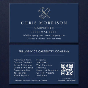 Carte de visite Navy Blue Silver QR Code pour menu