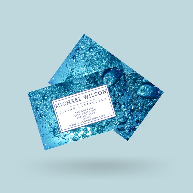 Carte De Visite Navy Blue Water Bubbles - instructeur de plongée s (Créateur téléchargé)