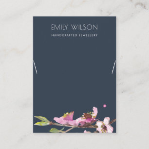 CARTE DE VISITE NAVY CHERRY BLOSSOM FLORAL NECKLACE DISPLAY LOGO
