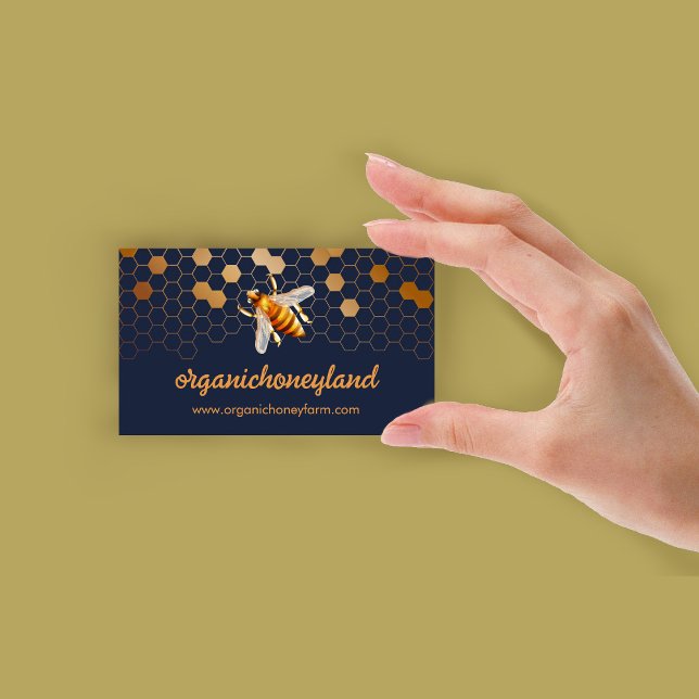 Carte De Visite Navy Gold Bee sur la ruche Apiary (Navy Gold Bee on Honeycomb Apiary Business Card)