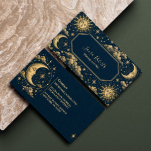 Carte De Visite Navy Gold Soleil Lunaire Céleste