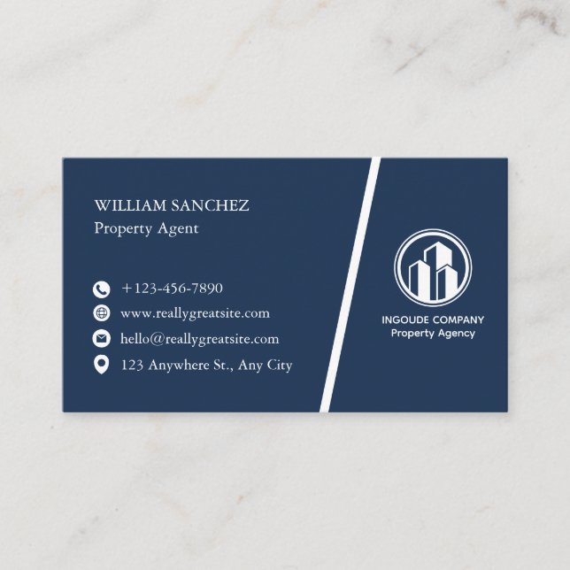 Carte De Visite Navy Minimalist Property agent  (Devant)