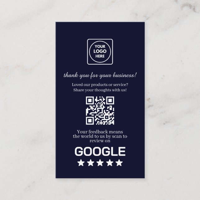 Carte De Visite Navy QR | Google Reviews Custom Thank You Link (Devant)