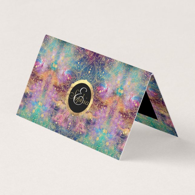 Carte De Visite Nebula couleur or Mandala Aquarelle colorée (Devant)