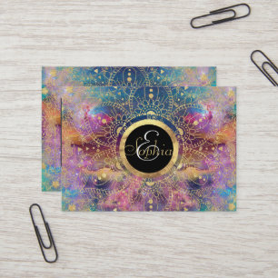 Carte De Visite Nebula couleur or Mandala Aquarelle colorée