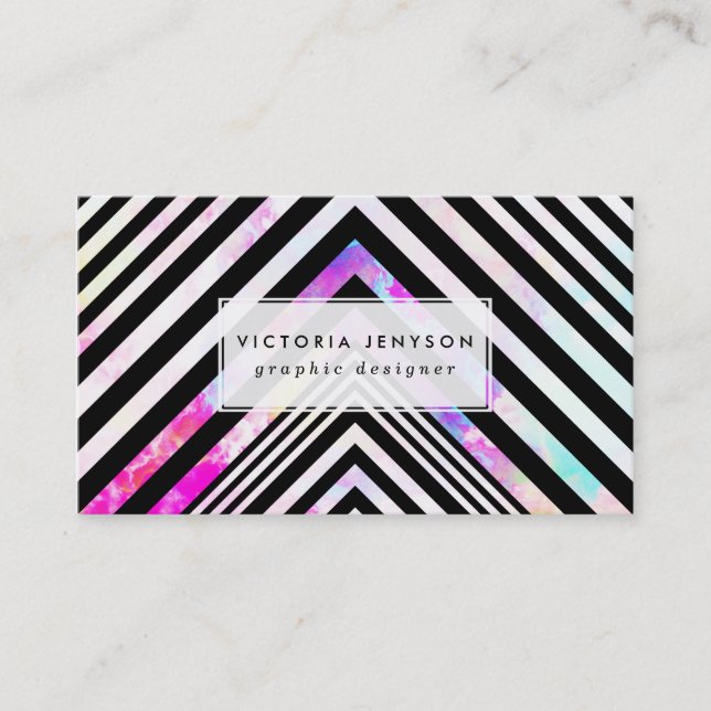 Carte De Visite Nébuleuse du Chevron blanc noir rose Turquoise des (Devant)