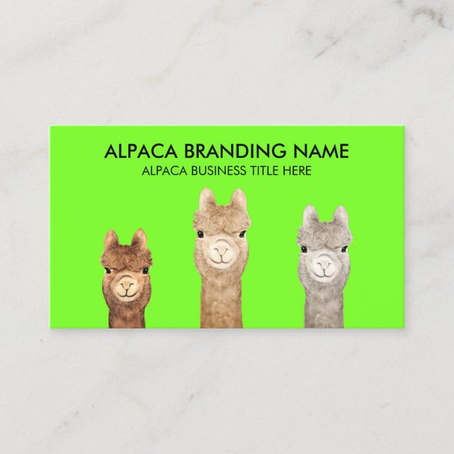 Carte De Visite Neon Green Alpaca Animal (Devant)
